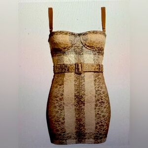 Burberry, NWT,  belted‎ corset lace Strapless Brown classic check  Dress size 10